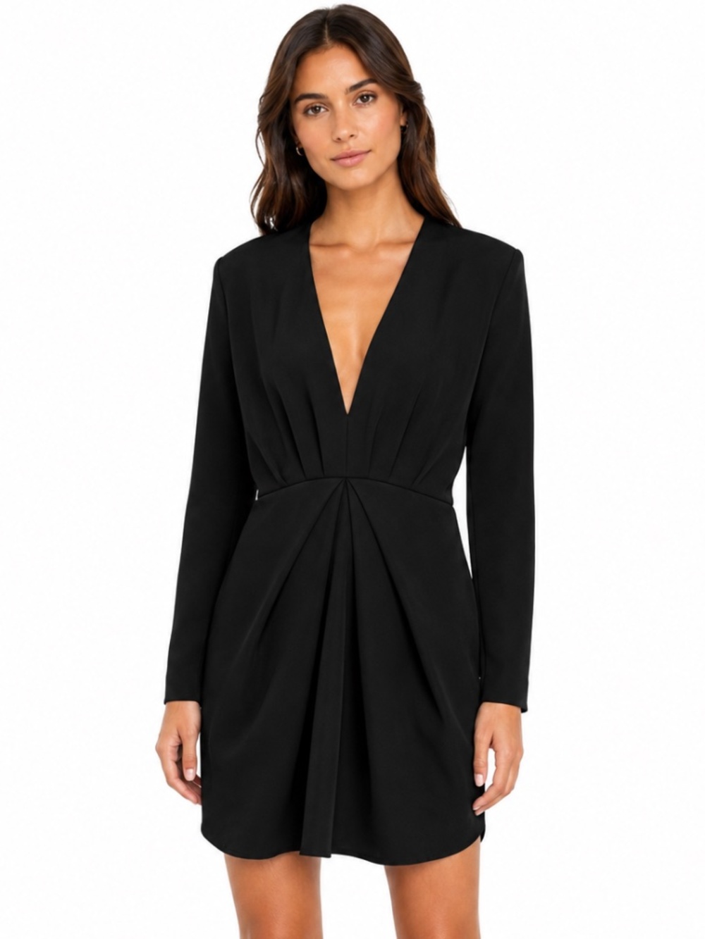 The Kooples - Black Draped Long Sleeve Mini Dress